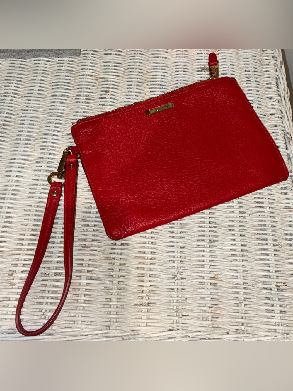 Cole Haan Red Pebbled Leather Gold Hardware Wristlet Clutch Wallet